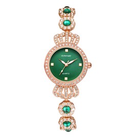 JewelryWe Women's Quartz Analog Round Small Rose Gold Waterproof Stainless Steel Bracelet Wristwatch for Daily Use, Crown - Rose Gold/Green, Bracelet
