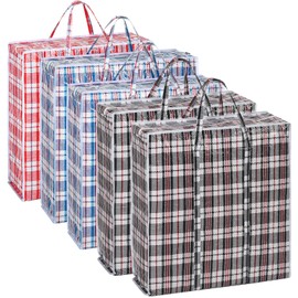 Rainberg Extra-Strong Laundry Bags, Set of 5, Plaid Pattern, Double Zipper, Moving Bags, Packing Bags, Storage Bags (Ex-Large (60x60cm))