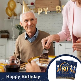 GROVBLE Pack of 40 Napkins 80th Birthday Man 80th Birthday Decoration Napkins Blue, Napkins 80th Birthday Woman, Happy Birthday Napkins, Napkins Birthday, 80th Birthday Napkins, 33 x 33 cm
