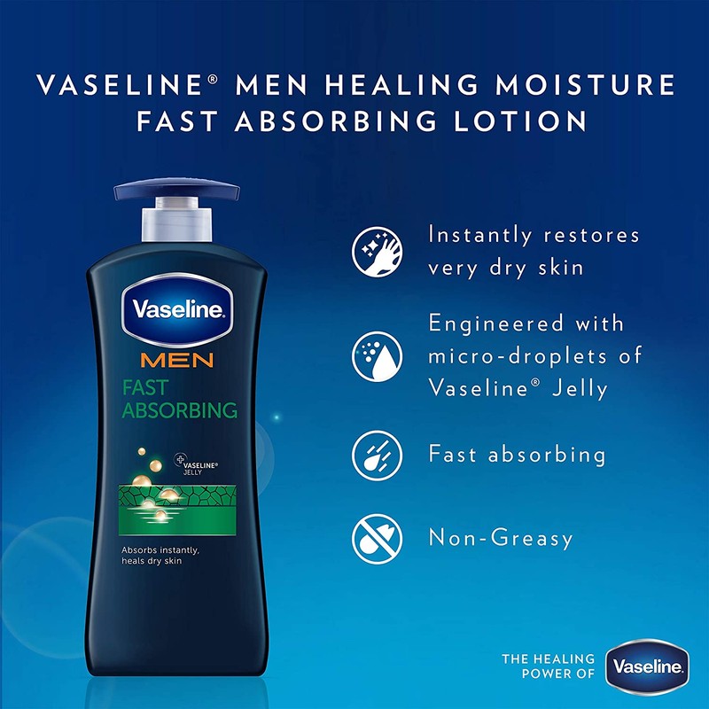 Vaseline Men Healing Moisture Body Lotion, Fast Absorbing, 20.3 oz