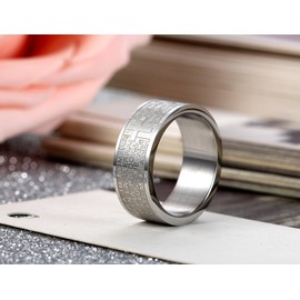 Flongo Men's Ring Men's Rings Thumb Ring Silver Tone Engagement Band Ring Signet Ring Spanish Bible Cross Rosary Men's Accessories Size 56, Stainless Steel