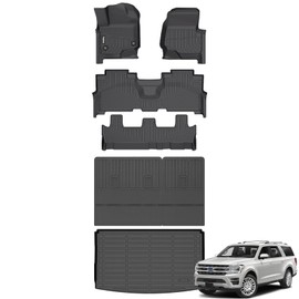 Wailtnb-All Weather Floor Mats & Cargo Liner Backrest Mat for Ford Expedition Max Bench 2021-2024 8 Seat Custom Fit Ford Expedition Max Bench 2021-2024 Waterproof Durable Accessories