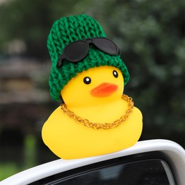 wonuu Rubber Duck Car Ornaments Yellow Duck Car Dashboard Decorations with Propeller Helmet for Christmas Decor and Home Decorations for Adults (U-Green)