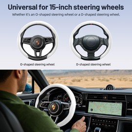 Ernica Suede Steering Wheel Cover, Universal 15 Inch Car Steering Wheel Cover, Non-Slip Design,Breathable,Car Interior Accessories White