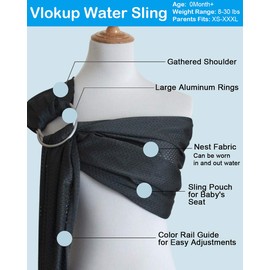 Vlokup Adjustable Baby Water Ring Sling Baby Carrier Infant Wrap with Aluminum Ring Best Baby Gift One Size Fit All Lakeblue