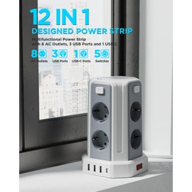 Sameriver Sameriver Steckdosenleiste mit 3M Verl?ngerungskabel, 8 Fach Mehrfachsteckdose mit 4 USB, berspannungsschutz mit 4 Schalter,Mehrfachstecker Steckdosenturm fr Zuhause und Bro, Wei?