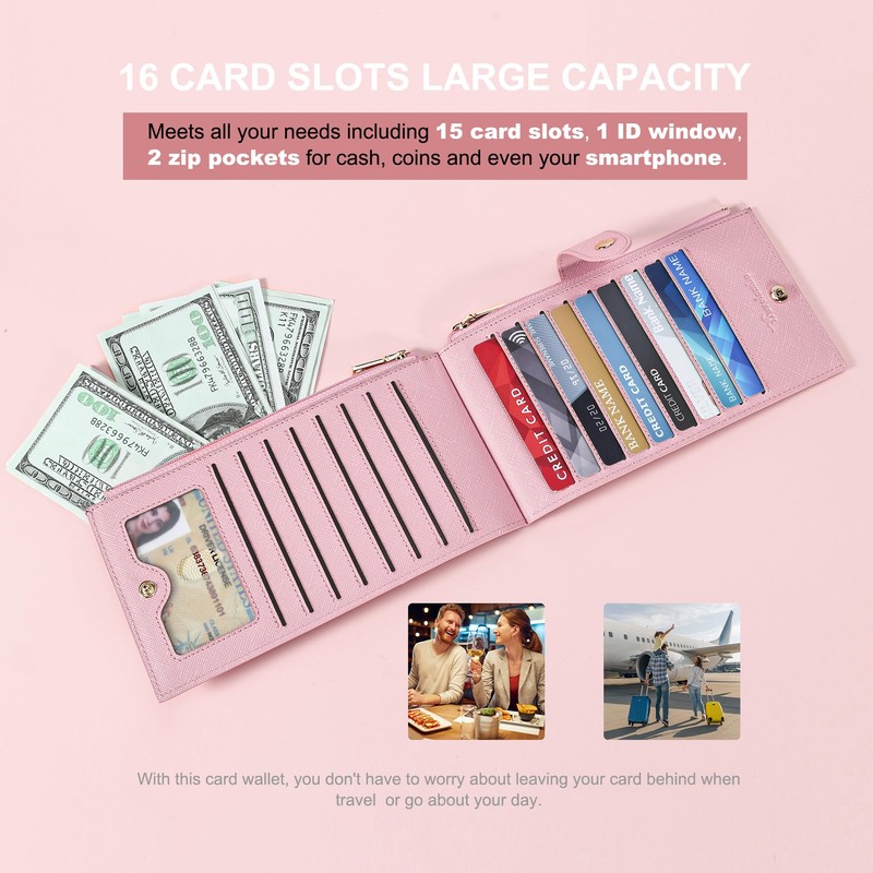 Travelambo RFID Wallet Women Large Size Bifold Multi Card Wallet