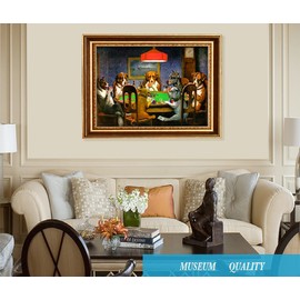 ELITEART-Dogs Playing Poker by Cassius Marcellus Coolidge Oil Painting Reproduction Giclee Wall Art Canvas Prints-Framed Size:23 1/4" x29 1/2"