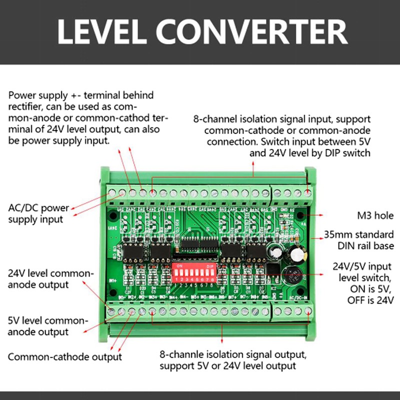 8-Channel NPN/PNP to NPN 5V/24V SquareWave Signal Conversion Module Level