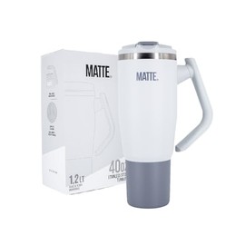 Matte Tumbler with Handle and Straw - Leak Proof Tumbler - Insulated Tumbler - Stainless Steel Tumbler - Hot and Cold Tumbler (Cool Gray, 40oz)