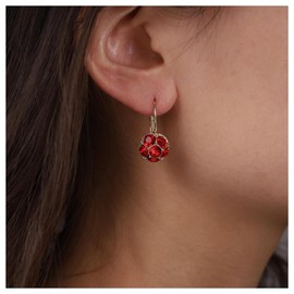 Yheakne Boho Ruby Ball Drop Earrings Round Ruby Dangle Earrings Vintage Ruby Crystal Earrings Red Crystal Hoop Earrings Jewelry for Women and Girls