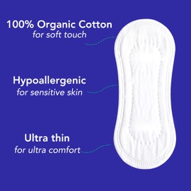 Marlow 100% Organic Cotton Top Sheet Liners with Biodegradable Wrapping, Plastic Free, Fragrance Free, Chlorine Free, Toxin Free, Hypoallergenic, Ultra Thin, Leak Proof, 72 Count