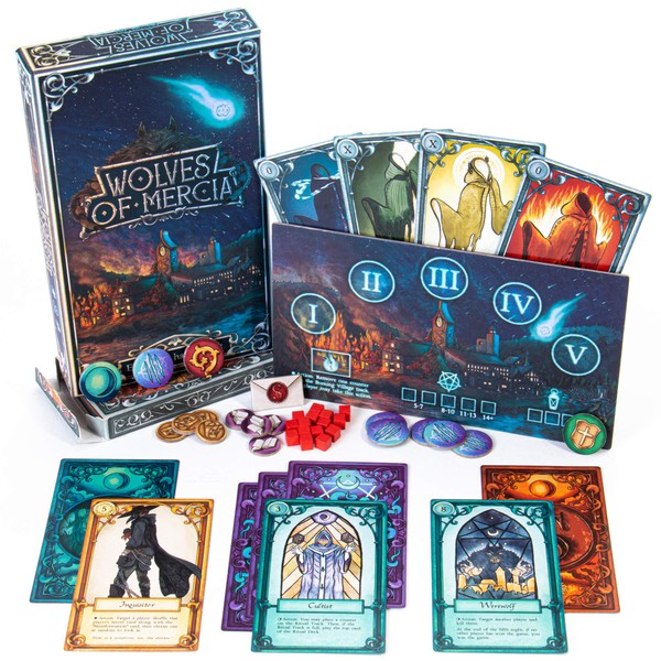 Wolves of Mercia - Ultimate Werewolf Social Deduction Strategy & Murder Mystery Board Game - 49 Jumbo Tarot Cards - Thrilling Large Group Game for 5-16 Players for Parties & Family Game Night