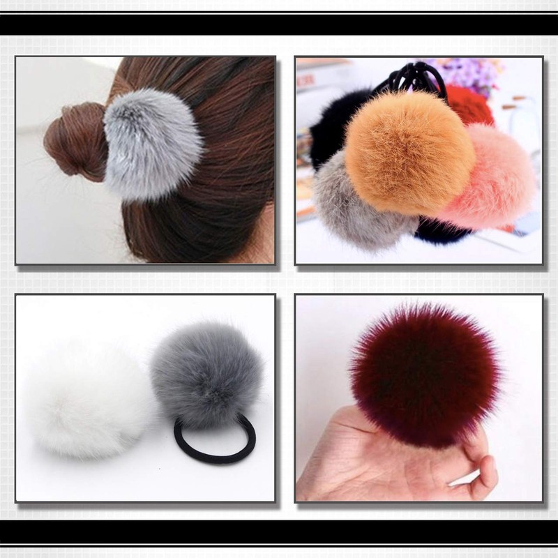 White Fang ZA047 Hair Rubber with Fur Bonbon Adult Stylish