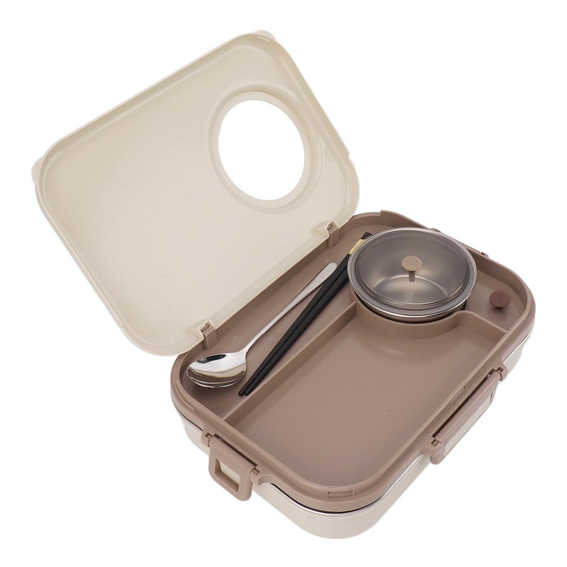 Stainless Steel Lunch Box with Soup Bowl Spoon Chopsticks Beige