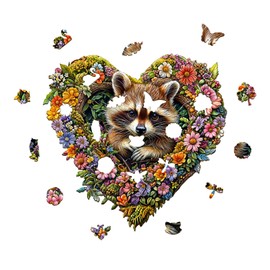 Jigfoxy Wooden Puzzle for Adults, Raccoon Jigsaw Puzzles for Adult, Unique Animal Shape Wood Cut Puzzles, Christmas Thanksgiving Gifts for Friends Family (S-8.5 * 8.2in-95pcs)