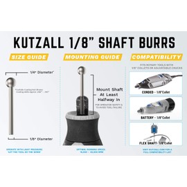 Kutzall Original Sphere Rotary Burr, 1⁄8" Shaft, Fine - Wood Carving Bit for Dremel, Foredom, DeWalt, Milwaukee Tools. Abrasive Tungsten Carbide Coating, 3⁄8" (9.5mm) Head Diameter, S-38-EG