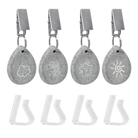 GVSAVY 4 Tablecloth Weights, 4 Tablecloth Clips, Natural Stone Tablecloth Weights, Tablecloth Weight Pendant with Clips, Table Decoration, For picnics, barbecues, camping