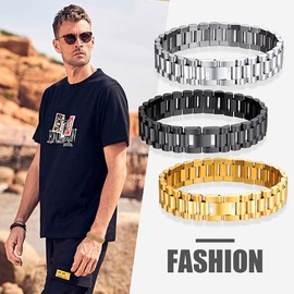 Bandmax Herren Armband Edelstahl 15mm breit Gliederarmband verstellbar 20-22 cm Manschette Armband Modeschmuck Accessoire für Männer