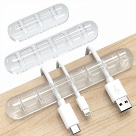 Cord Organizer, Clear Cable Organizer Cord Holder, Wire Organizer USB Cable Management Cord Keeper, 3 Packs Cable Clips for Car Home and Office (7, 5, 3 Slots) - Color: white