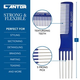 Lift Teasing Comb and Hair Pick 5 Pack Stainless Steel Lifts - Chemical and Heat Resistant Detangler - Anti Static Comb For All Hair Types By Cantor