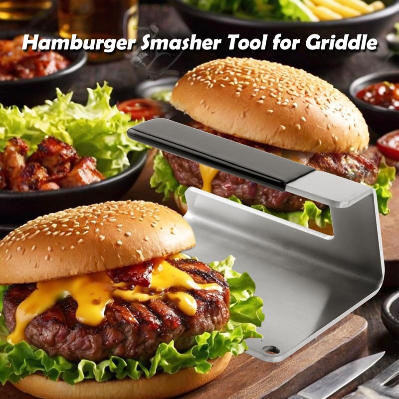 JNXHON Kitchen Tools 6"×5.5" Stainless Steel Hamburger Smash Press, Sandwiches
