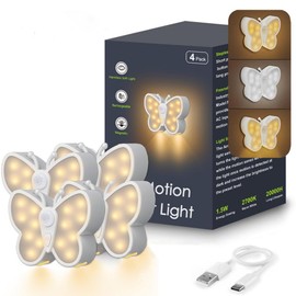 AVEKI Night Light for Kids, Bright Dimmable LED Butterfly Lamp Motion Activated Night Light, Rechargeable Magnetic Wall Light Kawaii Beside Nursery Nightlight for Bedroom Desk Wall Decor (4 Pack)