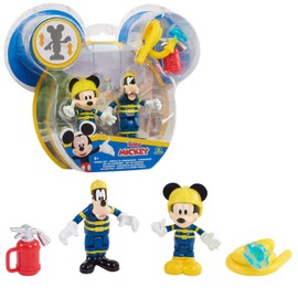 Mickey, 2 Figures with Joints, 7.5 cm, with Accessories, Fire Brigade Toy for Children from 3 Years, McC044