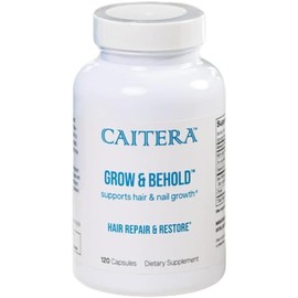 Caitera Grow & Behold | Clinically Tested Dietary Supplement for Thinning Hair | Saw Palmetto, Biotin, Zinc & Selenium to Support Hair Growth, Vitality, Shine & Fullness | Vegan 120 Capsules