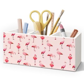 AQYIP Pink Flamingo Wooden Pen Pencil Holder for Desk Accessories, Pink Flamingo Gifts for Women, Preppy Wood Makeup Brush Toothbrush Holder Organizer for Vanity Bathroom