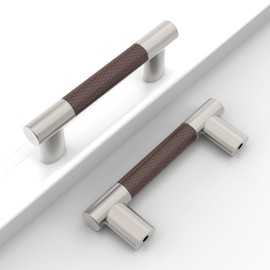 Coinkoly 10 Pack Brown and Brushed Satin Nickel 3 Inch(76mm) Hole Center Knurled Kitchen Cabinet Handles Cabinet Pulls Kitchen Drawer Pulls Finish 4" Hardware Handles Bathroom Cabinets Handles