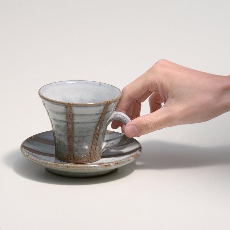 信楽焼 in the town of 白萩 Lines Coffee Bowl Dish