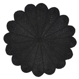 SARO LIFESTYLE Flower Design Beaded Placemats (Set of 4), Black, 15" (201.BK15R)