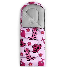 QOOMO Pink Cowboy Girl Printed Camping Sleeping Bags,3 Season Warm & Cool Weather,Lightweight,Waterproof Sleeping Bags for Adults & Kids,Traveling,and Outdoors,Camping Gear Equipment, 31x90inch