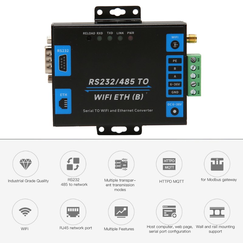 RS232 RS485 Serial to Ethernet Adapter Professional Transparent Transmission Serial