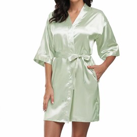 Teemie Women's Satin Robe Kimono Bathrobe for Women Bridesmaid Bride Party Robes with Pockets Soft Sleepwear Spa Loungewear, Aqua Green, S
