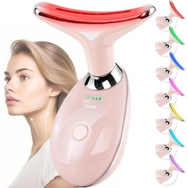 Facial Massager Red-Light-Therapy-for-Face and Neck, Face 𝖲 culpting Wand with 7 Color (Bright Pink)