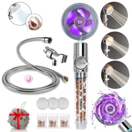 Turbocharged Shower Head Hydro Jet High Pressure Shower Head with Filter Beads Handheld Turbo Fan Shower Kit with Stainless Steel Hose, Wall & Overhead Brackets-Purple