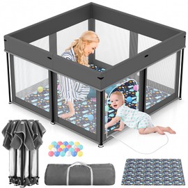 Baby Playpen, 50×50 Play Yard for Baby Play Pen Set, Baby Fence with Basketball, Balls, Rings, Mat, Playpen Gym for Toddlers Babies Indoor Outdoor Play Kids Activity Center