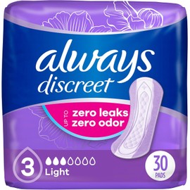 Always Discreet Adult Incontinence Pads for Women, Drier, 3 Drop Regular Length, Light Absorbency, Pads for Bladder Control Management, Bladder Leaks, & Postpartum Pads, 90ct