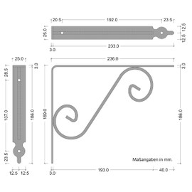 Gedotec Smithy Ornament Console Heavy Duty Console Metal Heavy Duty Support Depth 240 mm Shelf Brackets Load 15 kg Antique Silver Forged Steel Set of 2 Shelf Brackets in Country House Style
