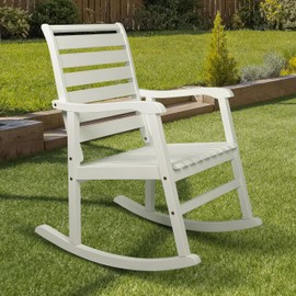 JONATHAN Y RCK101C Carey Modern Slat-Back 300-Lbs Support Acacia Wood Patio Outdoor Rocking Chair for Garden, Lawn, Backyard, Pool, Deck, Beach, Firepit, White