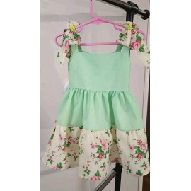 Handmade Summer Dress Girls Dress sz 2T Green Floral Straps Button