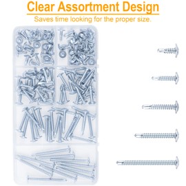 KURUI Self Tapping Screws Assortment Kit, Sheet Metal Screws for Metal Wood & Plastic, 125Pcs Galvanized Self Tapping Screws for Metal in 5 Sizes (1/2, 3/4, 1-1/4, 1in, 2in)