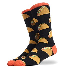 KoolHour Men's Funny Food Taco Fashion Patterned Cotton Knit Warm Long Tube Mid Calf Casual Dress Novelty Gift Socks,Black