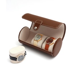 WisePoint 3 Slots Watch Box, PU Leather Watch Case Portable Watch Roll Travel Case for Men and Women, Vintage Watch Display Case with Detachable Pillows for Watch, Jewelry (brown)