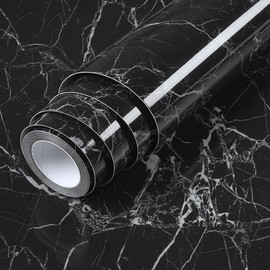ouxon Glossy Black Marble Contact Paper Waterproof Peel and Stick Wallpaper for Kitchen Countertop Desk Table Black Stone Self Adhesive Vinyl Wrap Furniture Shelf Liner (15.7 x 78.7 Inch)