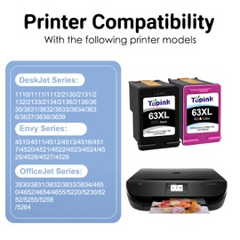 63XL Ink Cartridge Combo Pack Remanufactured for HP Ink 63 Black and Color XL HP63 Ink Cartridges with Officejet 3830 4650 4652 4655 5200 Envy 4520 4512 Deskjet 1112 2132 3630 3632 Printer