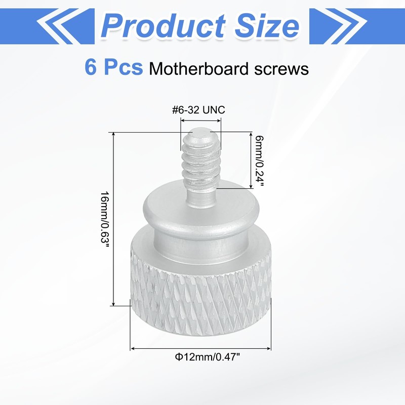 sourcing map 6Pcs #6-32 UNC Aluminum Thumb Screws, 12x16mm(ODxH) Computer