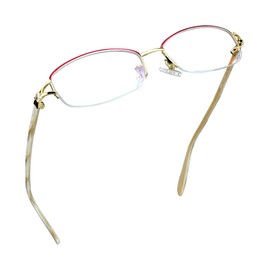 LifeArt - anteojos de aleación semi sin bordes azules con bloqueo de luz, antiestrés ocular, anteojos de lectura para computadora, anteojos de juego, anteojos de TV para mujer, antirreflejos (oro rojo, sin aumento)